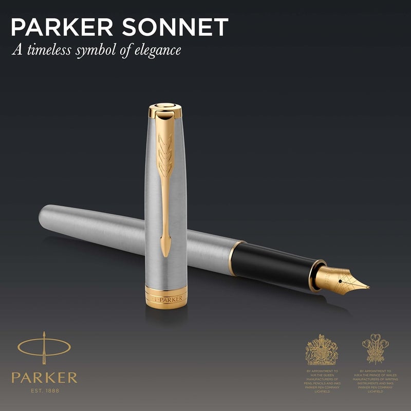Parker Sonnet Fountain Pen, Stainless Steel with Gold Trim, Medium Nib - Image 2